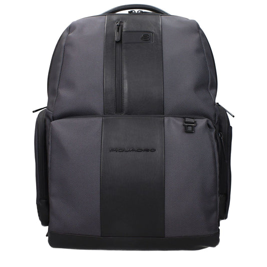 Piquadro Gray Nylon Backpack with front logo, adjustable straps, iPad/PC cases, RFID, and water resistance MPN CA4532BR2SGRN.