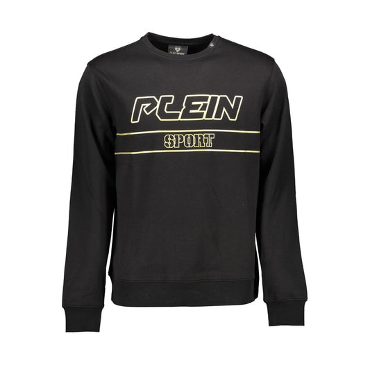 Plein Sport Black Cotton Men Sweater with bold logo and contrasting details, premium cotton-polyester blend, perfect for standout athleisure.