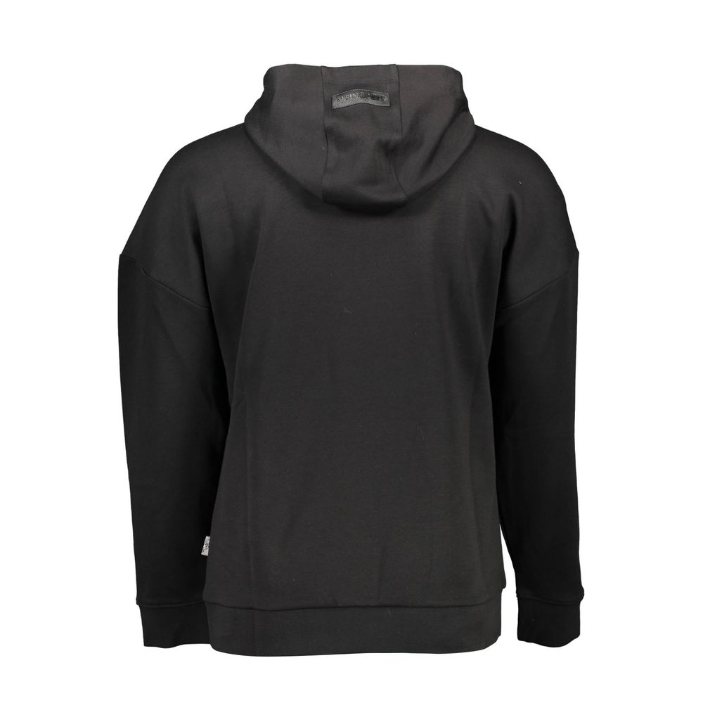 Back view of Plein Sport Black Cotton Men's Sweater with hood, featuring bold contrast detailing and luxe logo. Made from cotton and polyester.