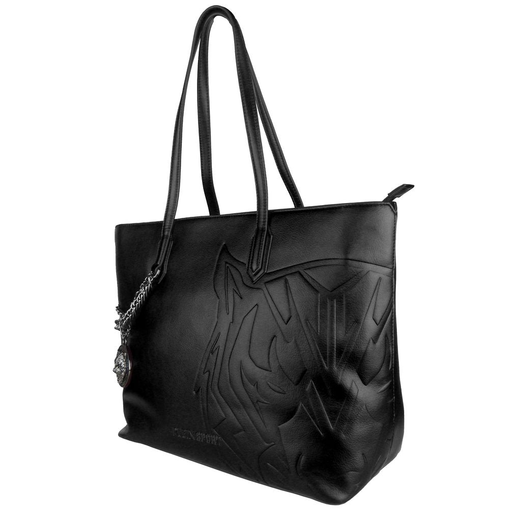 Plein Sport Black Polyethylene Women Shoulder Bag with chain detail and sleek design