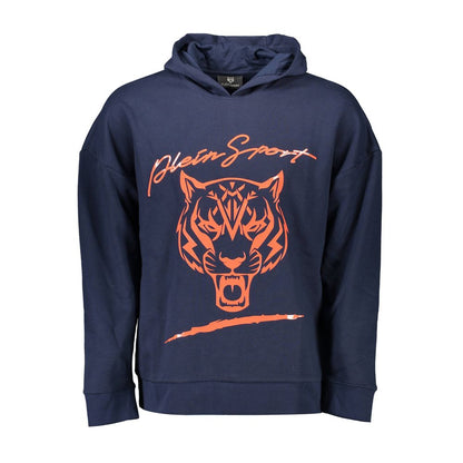 Plein Sport Blue Cotton Men Sweater with tiger applique, bold streetwear design, and stylish comfort.