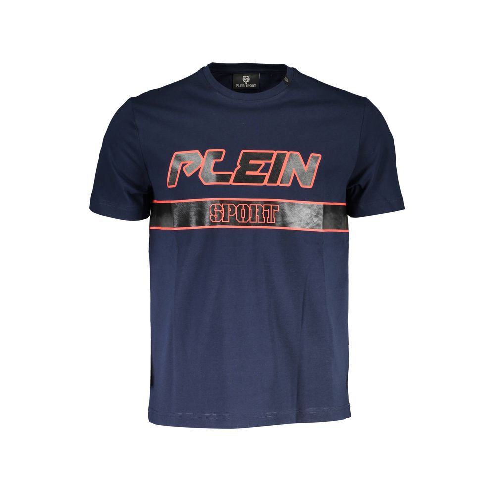 Plein Sport Blue Cotton Men T-Shirt with logo and striking print, short sleeve, crew neck design for modern style