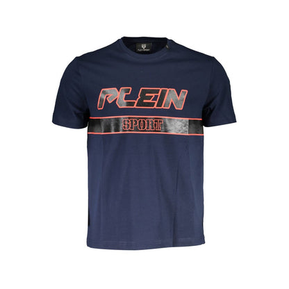 Plein Sport Blue Cotton Men T-Shirt with logo and striking print, short sleeve, crew neck design for modern style