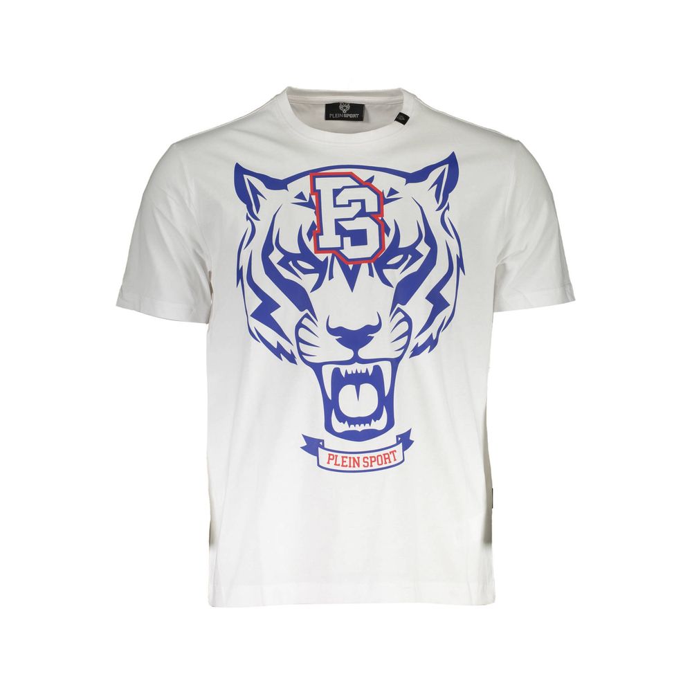 Plein Sport White Cotton Mens TShirt with bold tiger print and logo