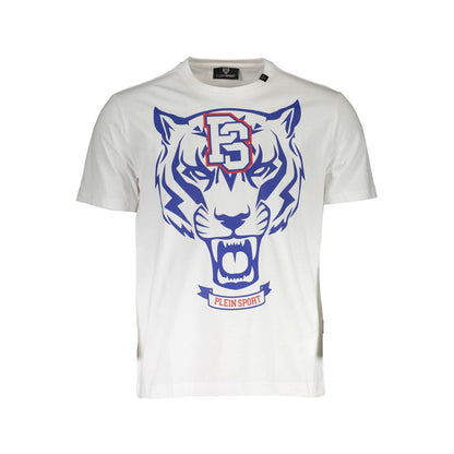 Plein Sport White Cotton Mens TShirt with bold tiger print and logo