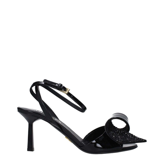 Prada Black Leather Stiletto Heel Sandals