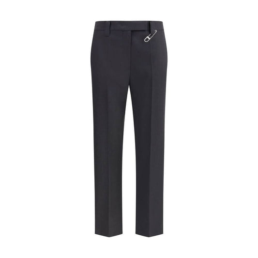 Prada Gray Fleece Wool Dress Pants featuring high waist, straight-leg, safety pin detail, and side welt pockets for AW25 season.