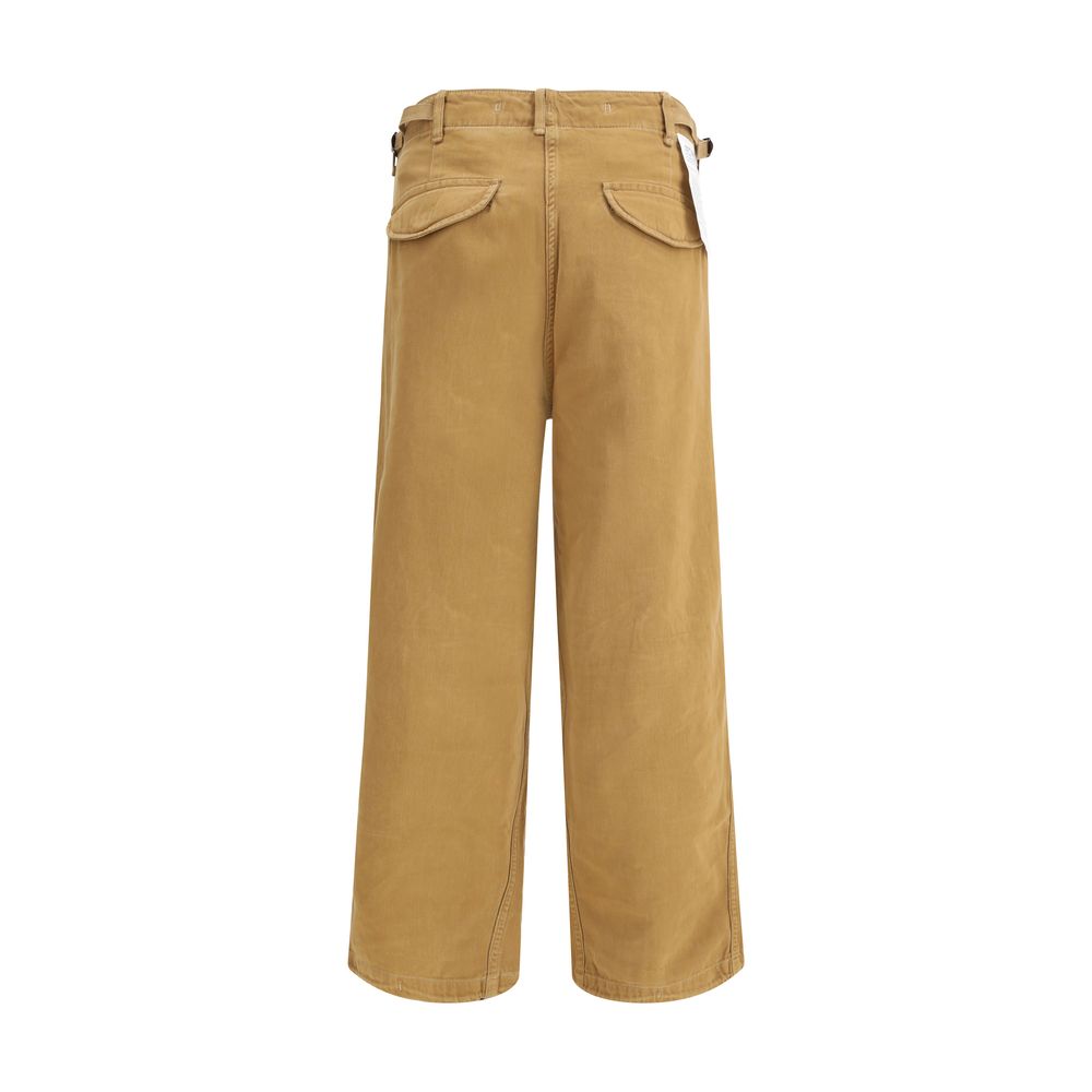 Back view of R13 Brown Cotton Cargo Pants with flap pockets and adjustable drawstring hem, offering functionality and style.