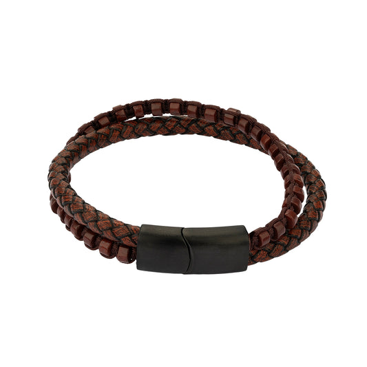 Stylish brown leather bracelet by RADIANT JEWELS JEWELRY Mod. RH000318 with black clasp, elegant and sophisticated design.