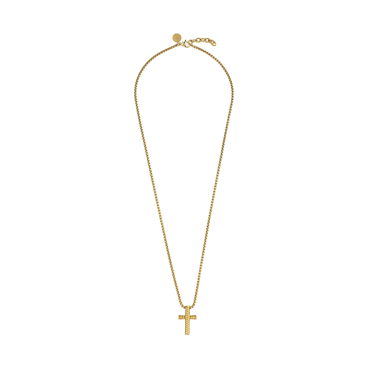 Gold cross necklace by RADIANT JEWELS JEWELRY Mod. RH000321 on white background