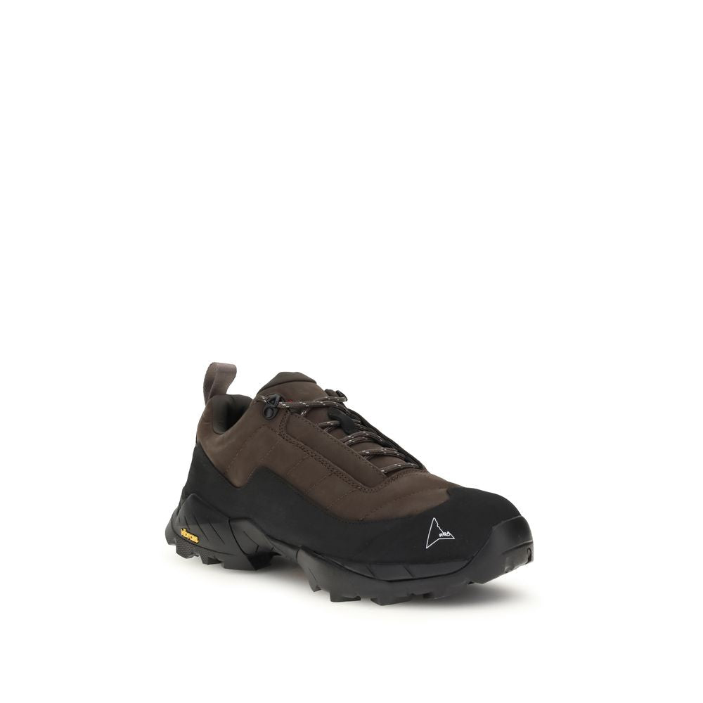 ROA Brown Calf Leather Bos Taurus Athletic Sneakers with Vibram Megagrip outsole and nylon upper for durability and style.