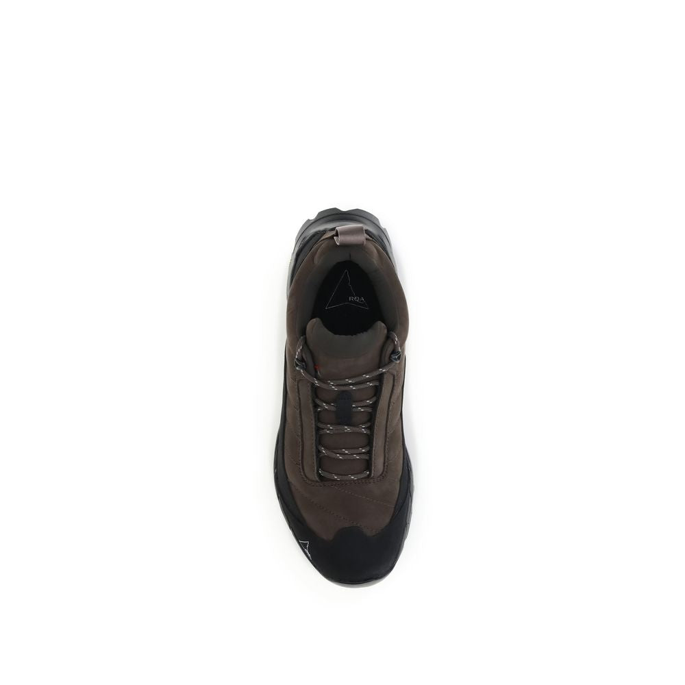 ROA Brown Calf Leather Bos Taurus Athletic Sneakers, top view showing lace-up detail and durable design for challenging terrains.