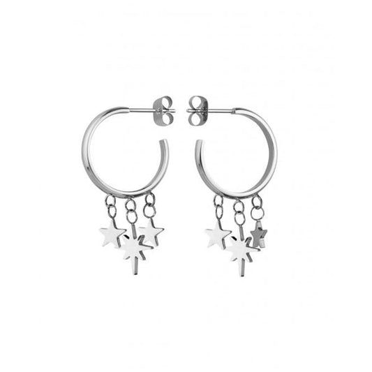 Silver hoop earrings with star charms - ROSEFIELD JEWELS JEWELRY Mod. MUSES-J216