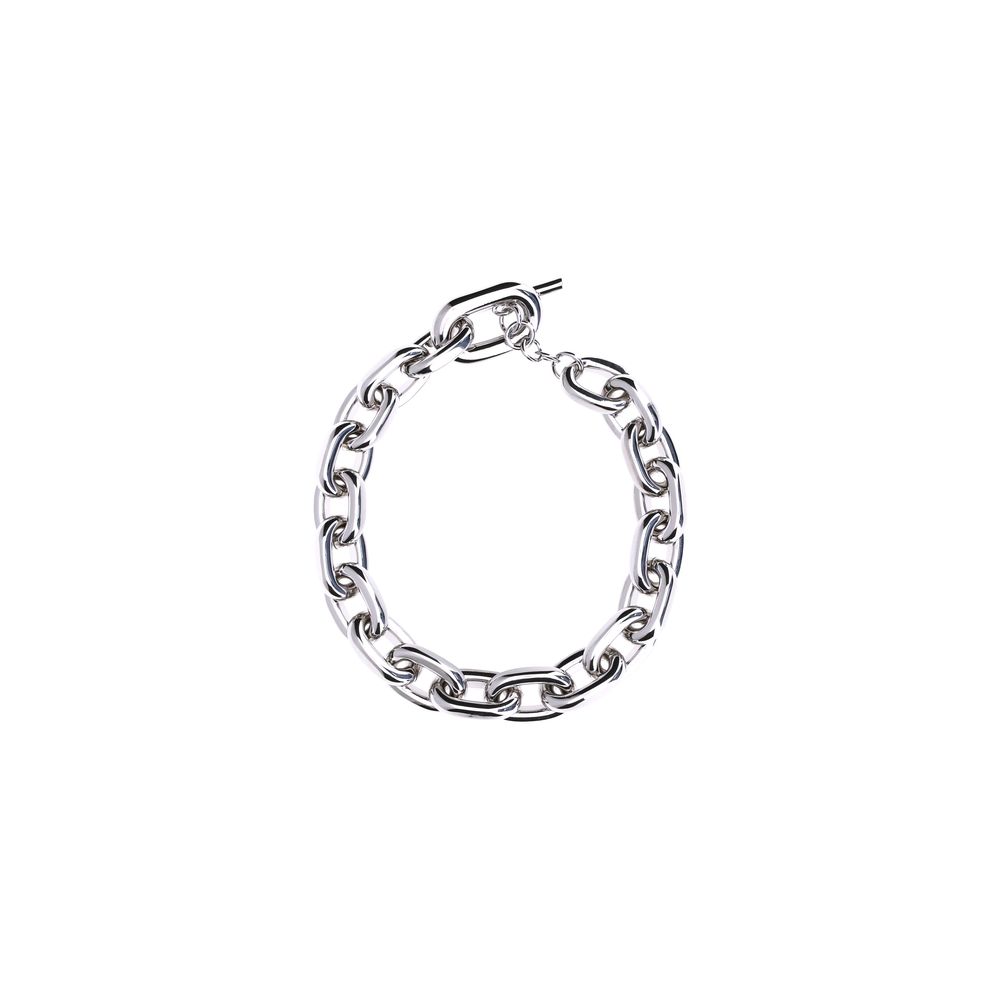 Rabanne Silver Aluminum Necklace with adjustable clasp and oversized XL links, ideal for bold contemporary styling and sophisticated looks.
