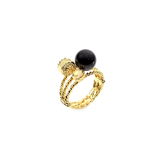 JUST CAVALLI JEWELS JEWELRY Mod. SCXA08012 gold ring with black stone and intricate design