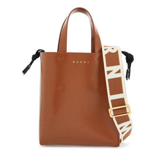 Marni brown calf leather shopping bag with minimalist design and shoulder strap Shopper Marni Sienna