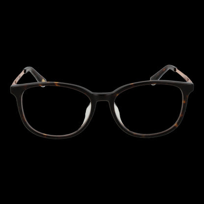 Stylish black framed cat-eye glasses for women with unique temple design on a black background, suitable for modern eyewear fashion.