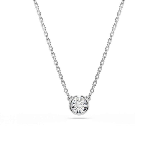 SWAROVSKI Mod. 5696039 Imber Pendant Necklace, Rhodium Plated, Round Cut, White Stone, Elegant and Minimalist Design
