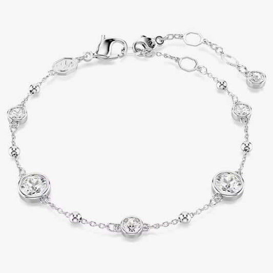 SWAROVSKI Mod. 5696079 Imber Collection bracelet, round cut white rhinestones, rhodium plated design showcasing a contemporary soft chain.