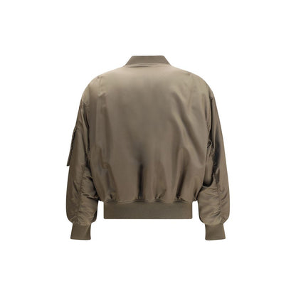 Back view of Saint Laurent Bicolor Polyamide Bomber jacket showcasing oversized fit and ribbed trim.