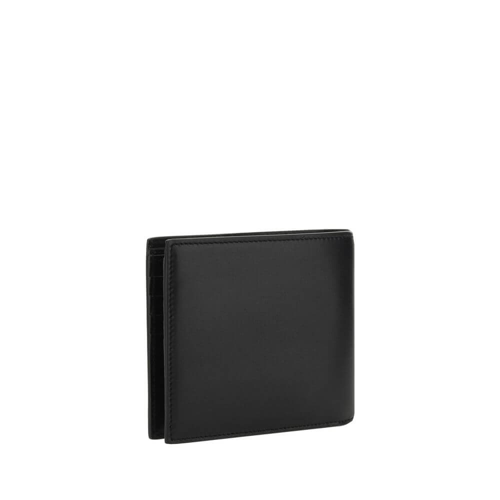 Saint Laurent Black Calf Leather Bos Taurus Wallet with card slots, billfold design, iconic monogram for season AW25, made in Italy.