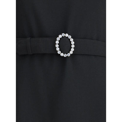 Close-up of belt detail on Saint Laurent Black Viscose Cocktail Dress with jeweled ornament.