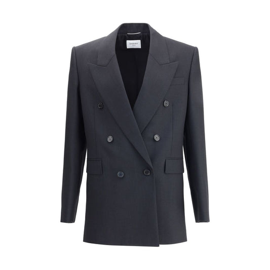 Saint Laurent Black Wool Clothing double-breasted blazer with peaked lapels and oversized fit, made of certified wool.