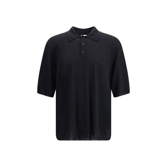 Saint Laurent Black Wool Polo Shirt with ribbed collar and three-button closure, perfect for a polished and timeless style, 100% wool.