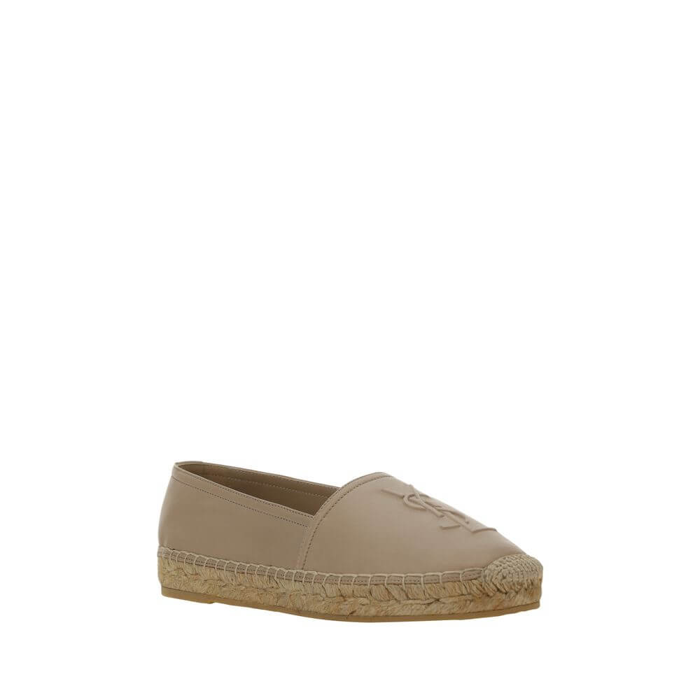 Saint Laurent Brown Lamb Ovis Aries Aries Espadrilles with monogram and rope detail on flat sole, AW25 collection.