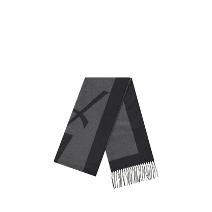 Saint Laurent Gray Silk Scarf with YSL logo and frayed ends, elegant 215 cm design for AW25 collection, made from 100% pure silk.