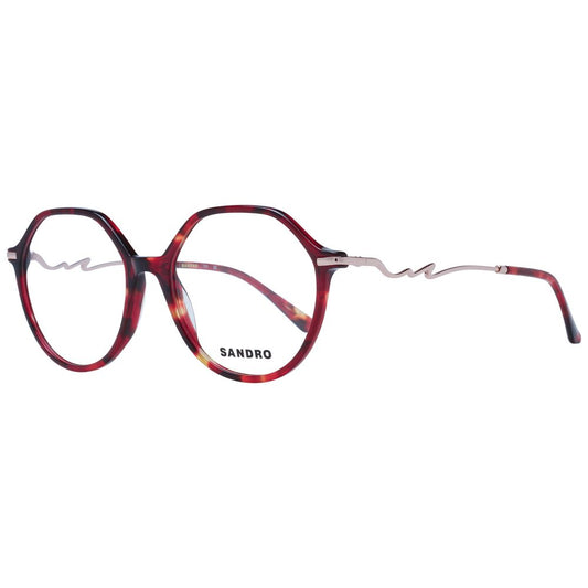 Sandro Red Acetate Glasses (Frames) for women with full-rim round style, demo lenses, and branded case.