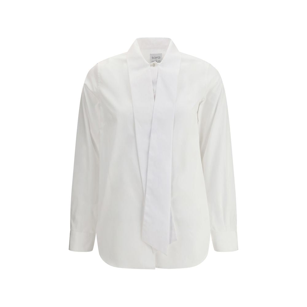 Sara Roka White Cotton Dress Shirt with button closure and elegant tie collar, offering versatile styling for professional looks.