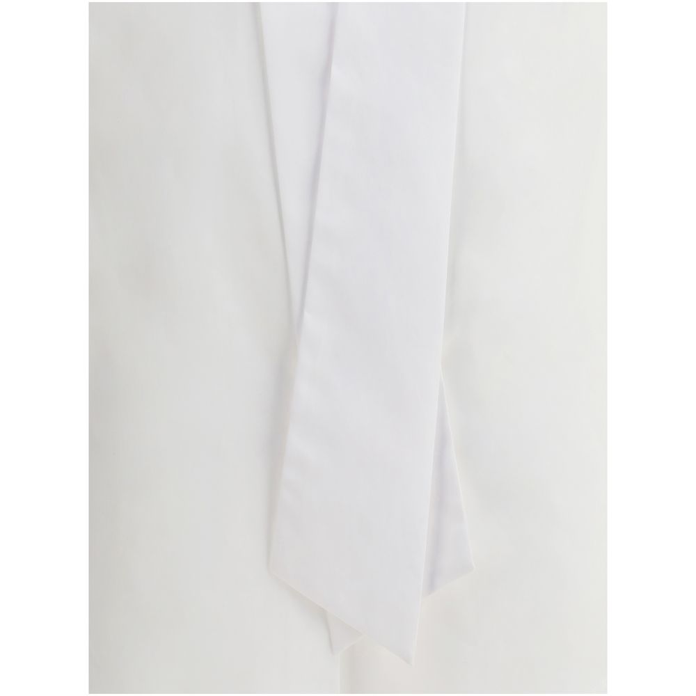 Sara Roka White Cotton Dress Shirt with tie collar detail for versatile styling