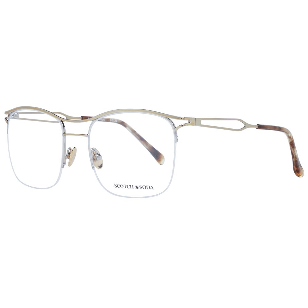 Scotch & Soda Silver Men Glasses Frame with stainless steel half-rim and square style, includes branded case.