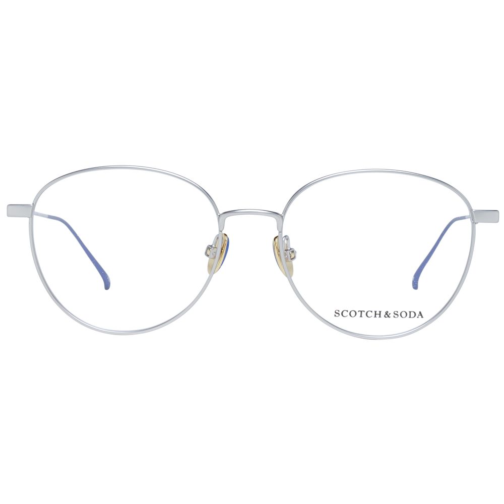 Scotch & Soda Silver Women Glasses Frame, full-rim, round style, metal frame, demo lenses, size 52-16-135, silver color.