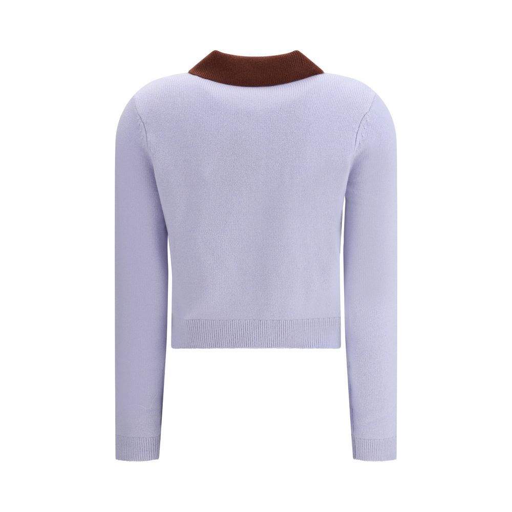 Self-Portrait Light Blue Wool Sweatshirt with contrasting collar, preppy design, and concealed button closure, back view.