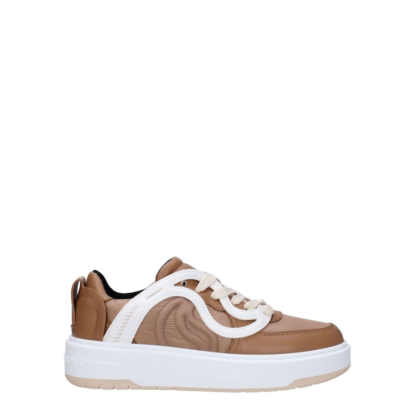 Stella McCartney Brown Fabric Chunky Sneakers with lace-up closure and low flat heel, featuring front and back logo.