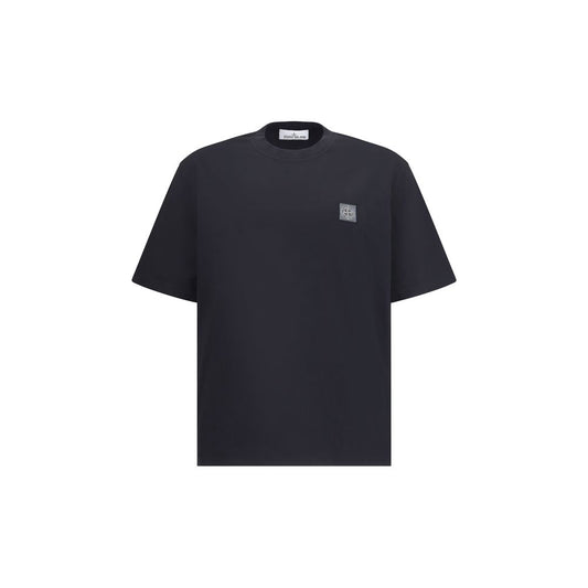 Stone Island Black Cotton T-Shirt with logo patch and ribbed crew neck for AW25 collection.