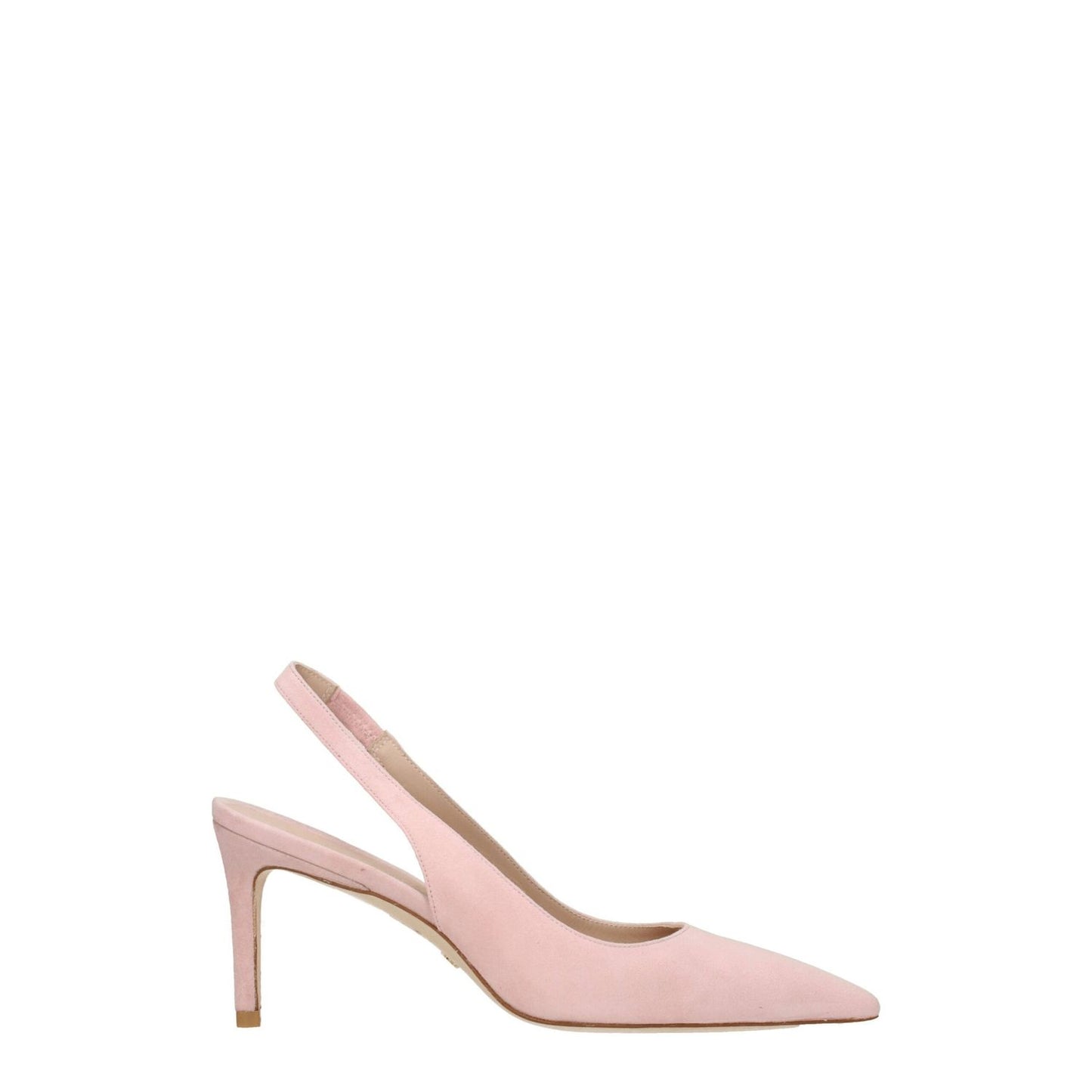 Stuart Weitzman Pink Leather Mid Heel Pumps with pointy toe and suede material, featuring a 7.5 cm heel, casual style shoes.