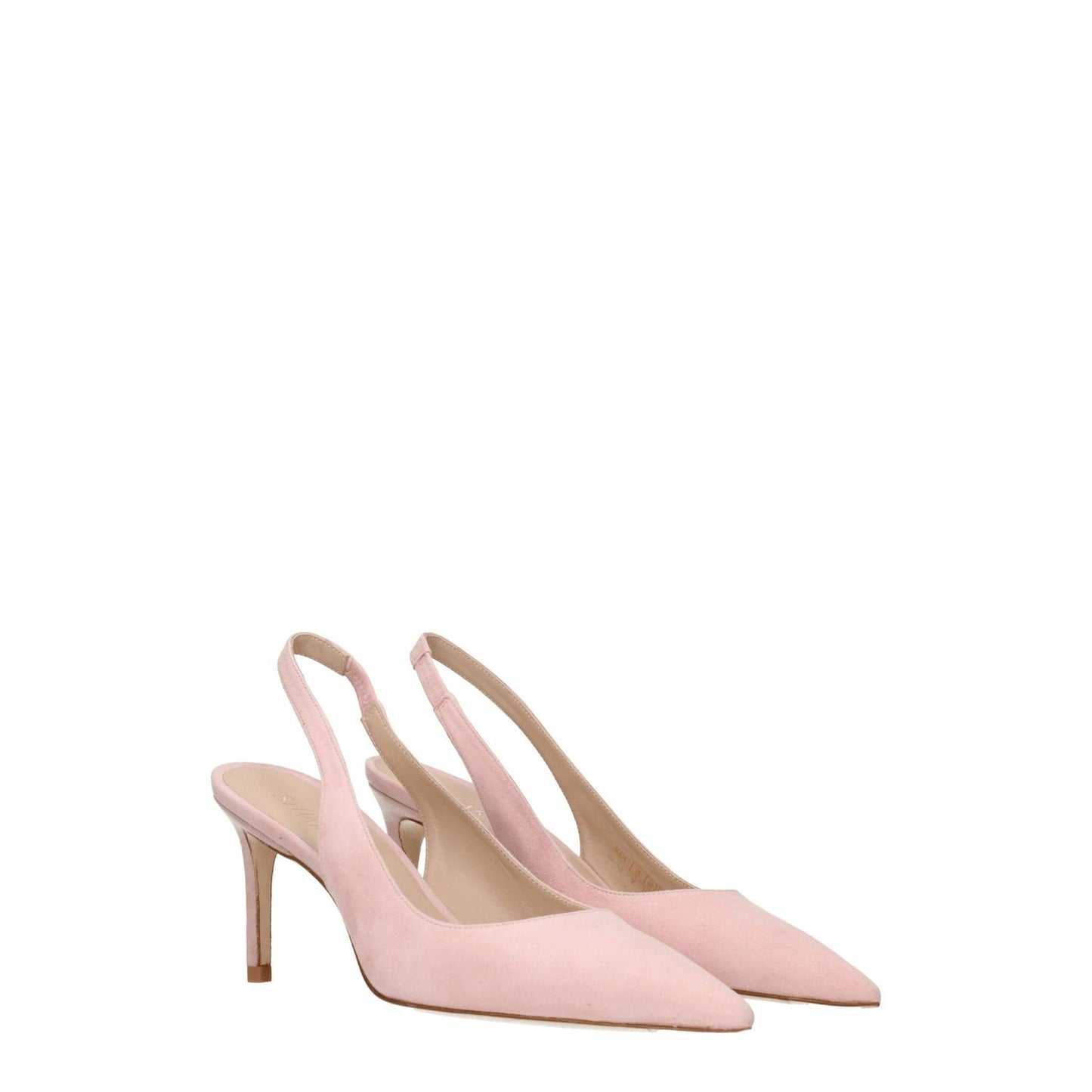 Stuart Weitzman Pink Leather Mid Heel Pumps, suede with pointy toe and leather sole, 7.5 cm heel, casual style.
