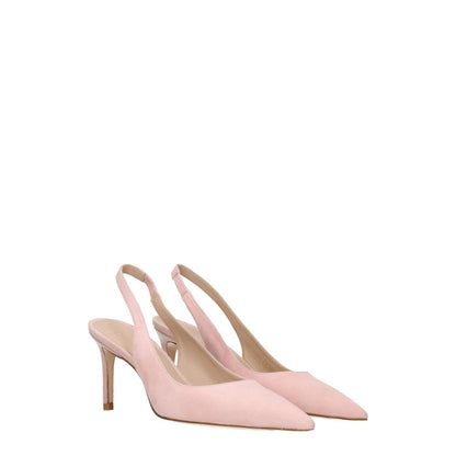 Stuart Weitzman Pink Leather Mid Heel Pumps, suede with pointy toe and leather sole, 7.5 cm heel, casual style.
