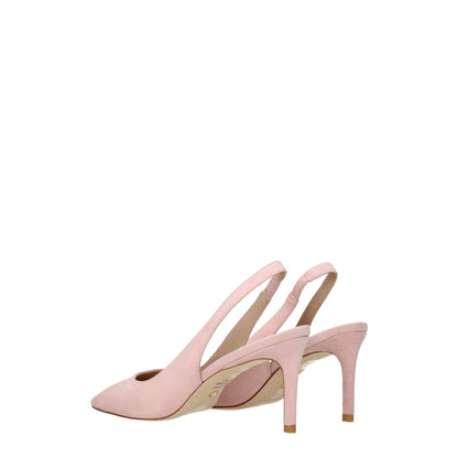 Stuart Weitzman Pink Leather Mid Heel Pumps with pointy toe and suede finish, 7.5 cm height, casual style, product code F76558.