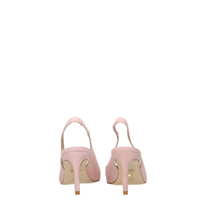Back view of Stuart Weitzman Pink Leather Mid Heel Pumps with pointy toe and mid heels.