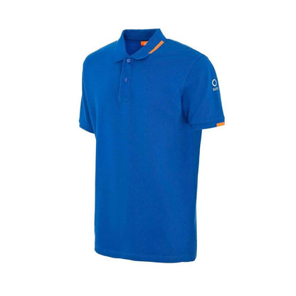 Suns Blue Cotton Polo Shirt with ribbed collar, logo on left sleeve, front button closure, displayed on white background.