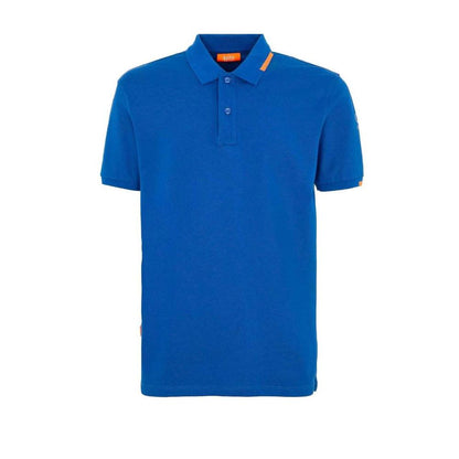 Suns Blue Cotton Polo Shirt with ribbed collar and logo on left sleeve, featuring a front button closure for casual style.