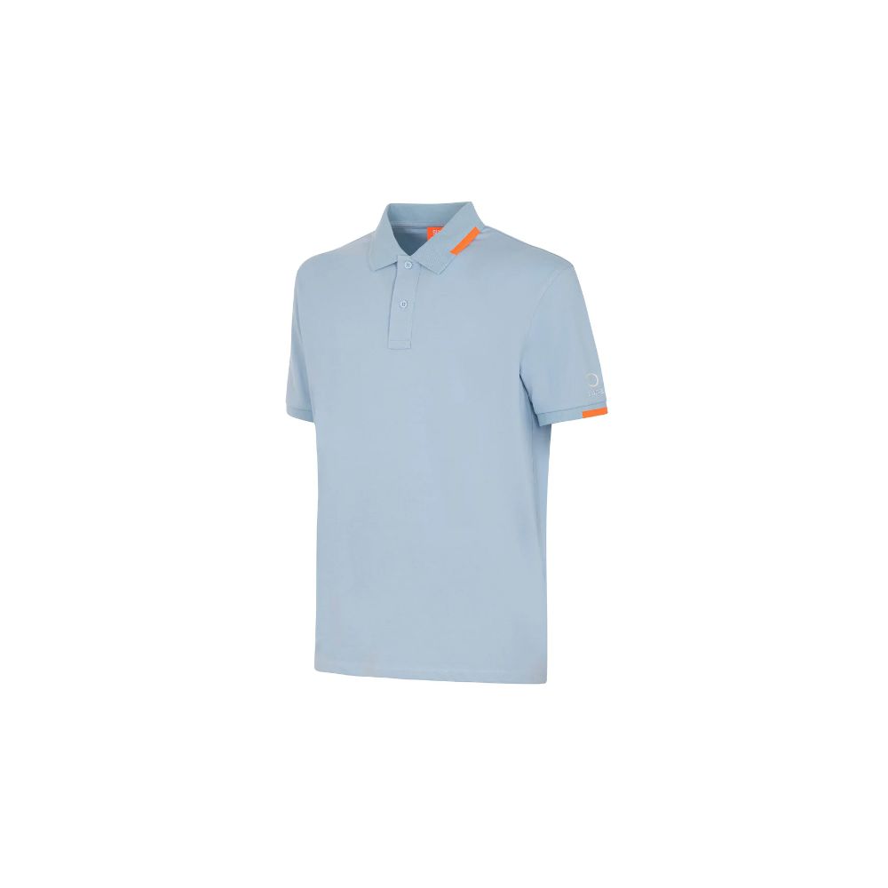 Suns Light Blue Cotton Men Polo Shirt with ribbed collar and subtle sleeve logo, showcasing preppy style and comfort.
