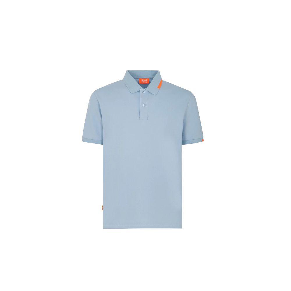 Suns Light Blue Cotton Men Polo Shirt with ribbed collar and button closure, featuring logo on sleeve, made from cotton and elastane blend