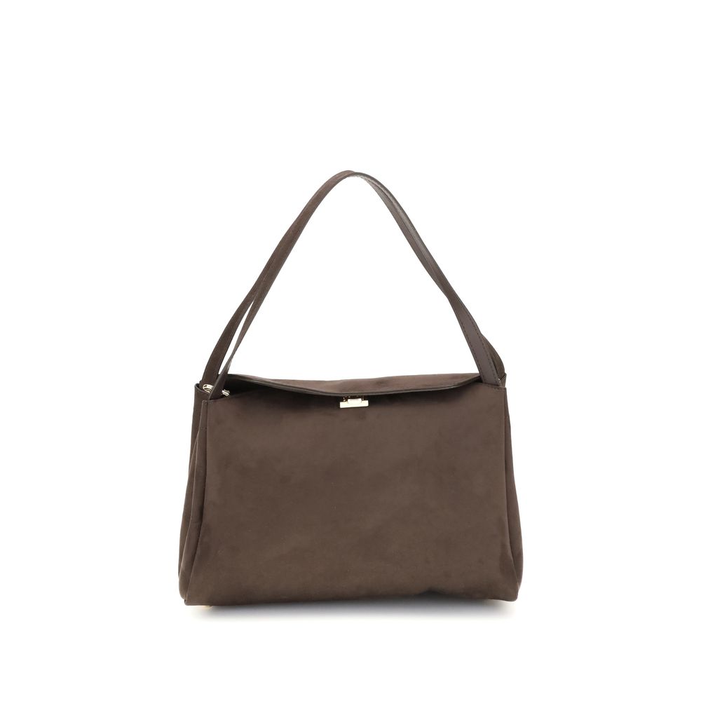 THEMOIRè Brown Other Fibres Shoulder Bag with adjustable strap and magnetic closure, AW25 collection, perfect versatile accessory.
