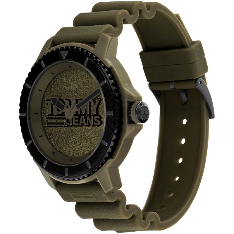 TOMMY HILFIGER Mod. 1792002 men's watch, quartz analog, 45mm case, multifunction, 3 ATM water resistance, mineral dial, green bracelet