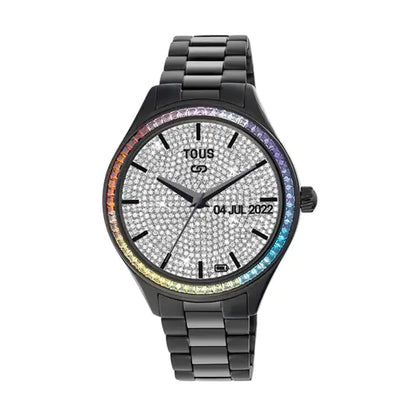 TOUS WATCHES Mod. 200351040 with black bracelet and crystal-encrusted face